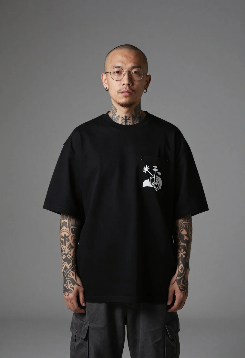 Studio portrait of man with streetwear aesthetic - AI generated image prompt sample