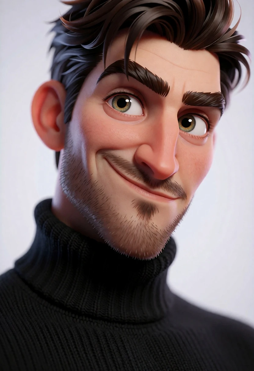 Hyperrealistic 3d portrait of stylized male character in black turtleneck - AI generated image prompt sample
