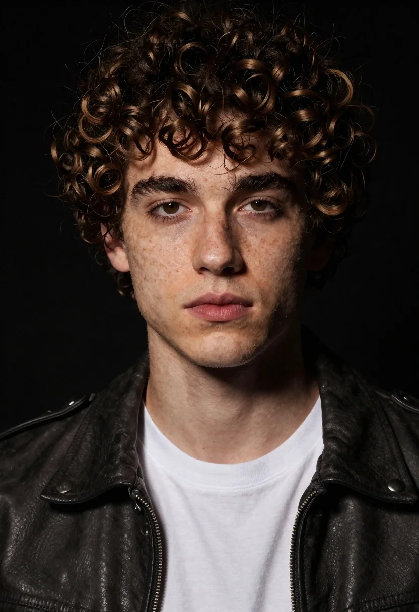Close up portrait of young man in leather jacket