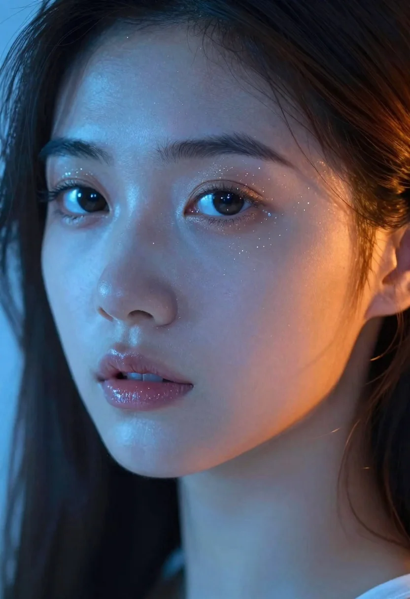 Close up portrait of young east asian woman with ethereal glow - AI generated image prompt sample