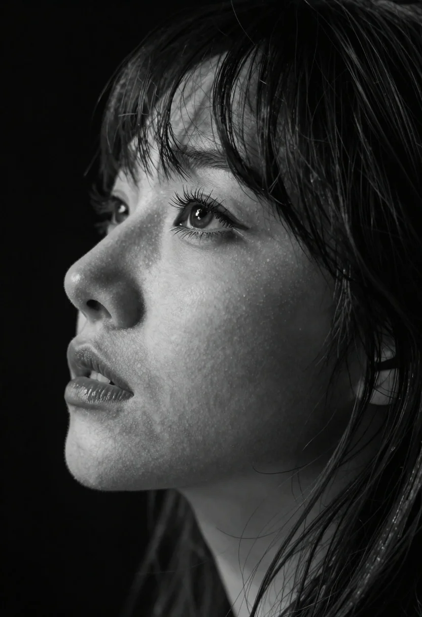 Monochrome close up profile of womans face