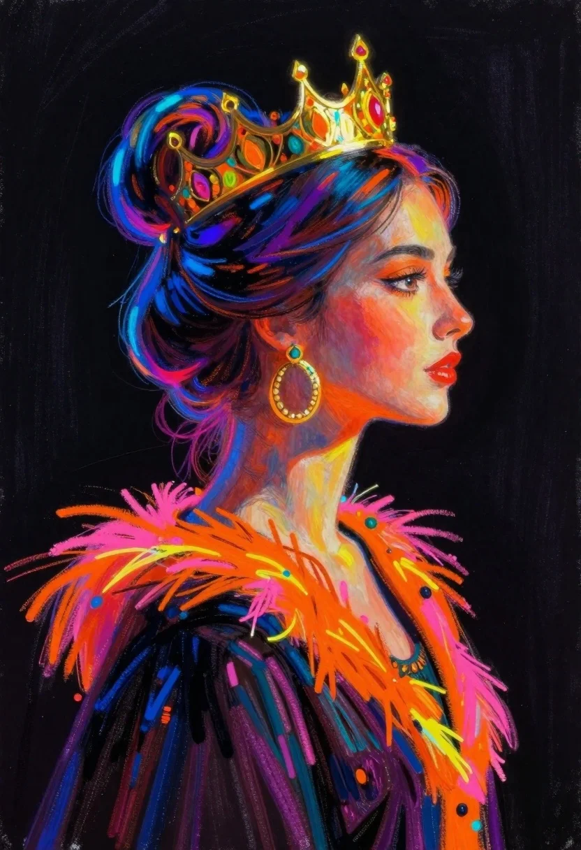 Regal woman portrait in profile on black background