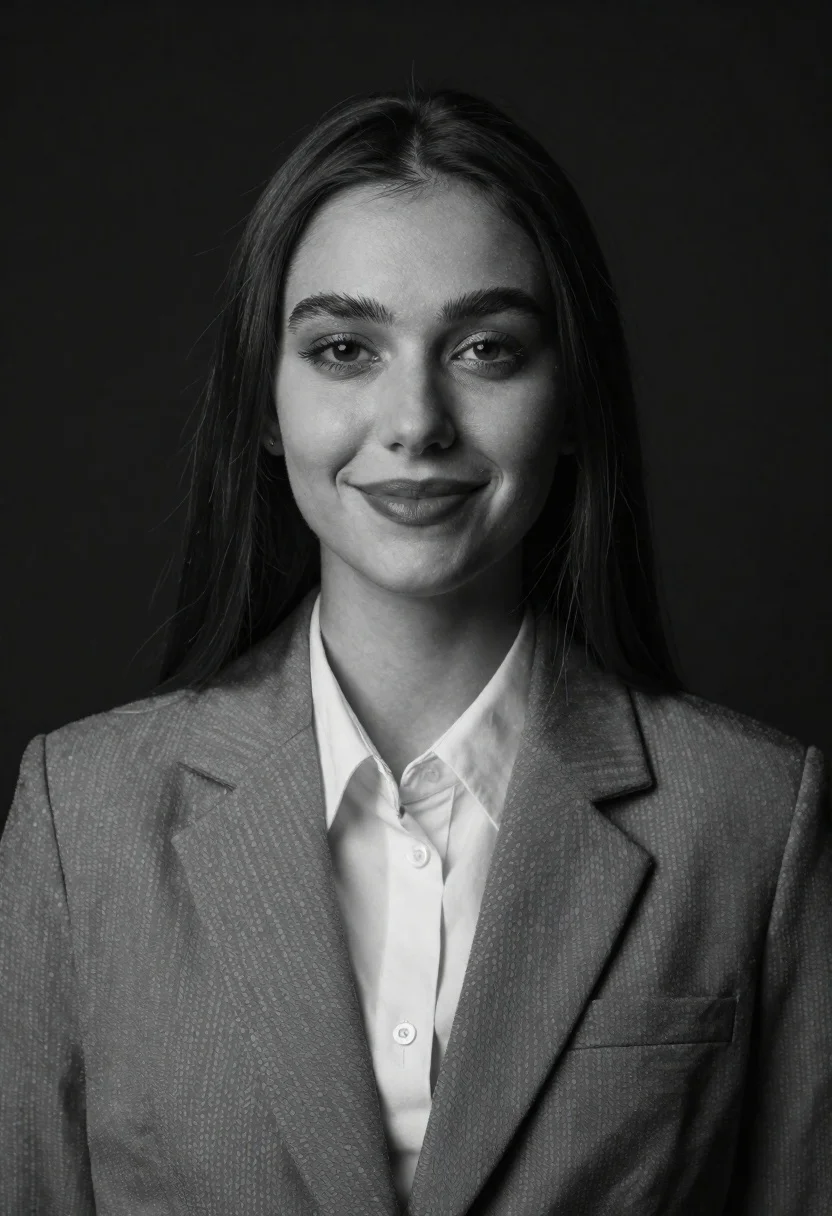 Black and white portrait of woman in blazer