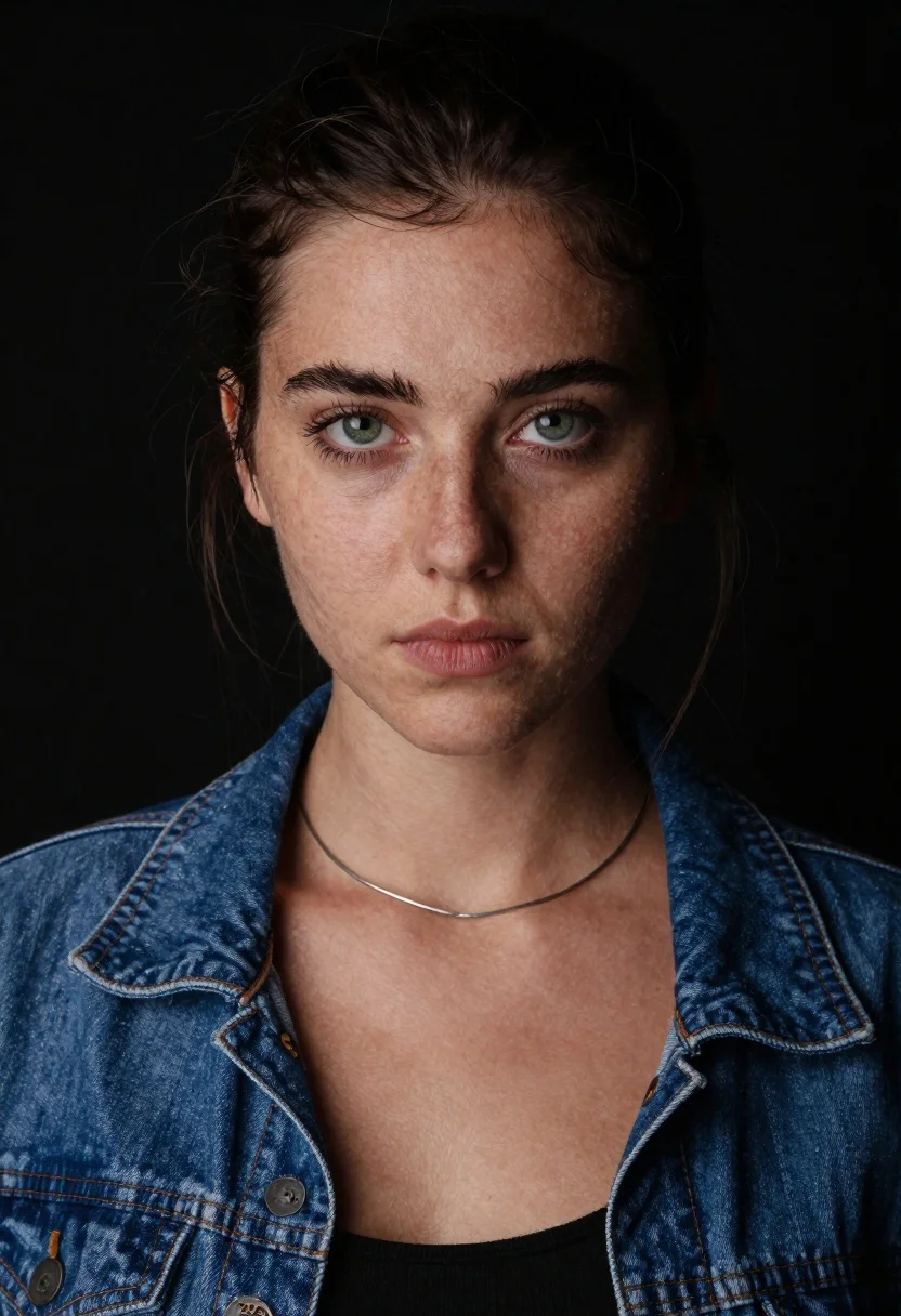 Studio portrait of young woman with green eyes