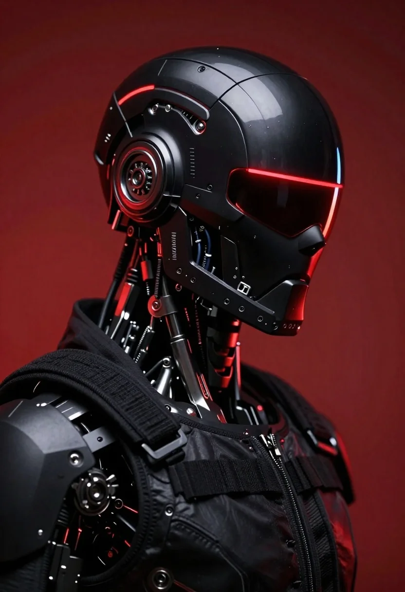 Close up portrait of a black humanoid robot head - AI generated image prompt sample