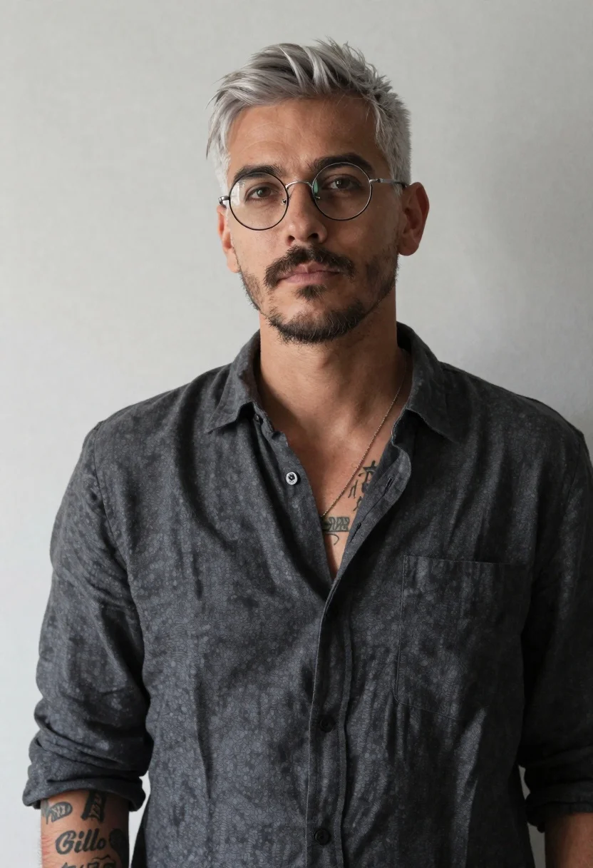 Portrait of man with silver hair and glasses