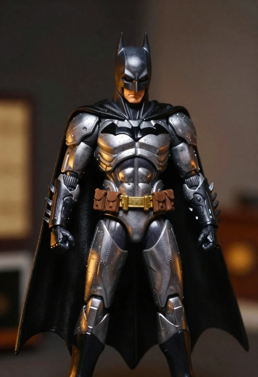 Batman action figure in silver and gold armor