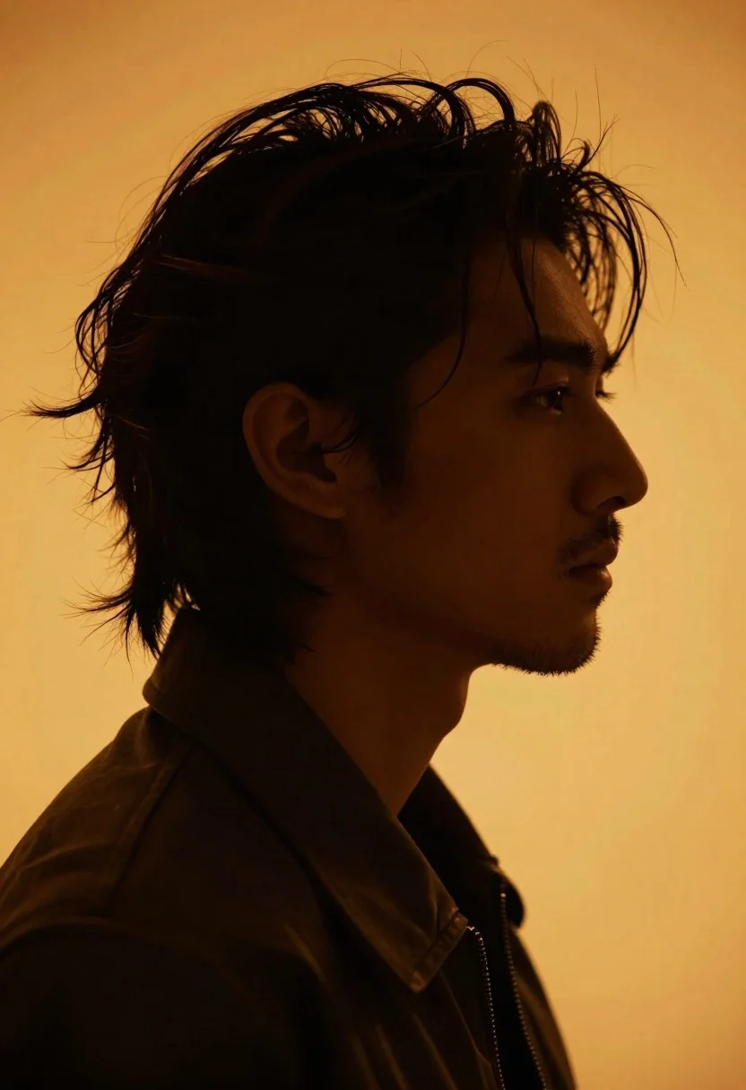 Man in silhouette profile against vibrant orange background