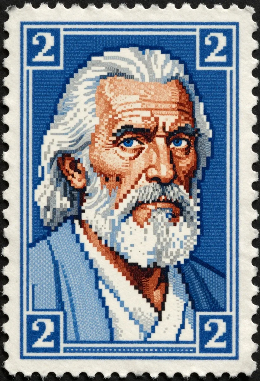 Vintage postage stamp portrait of elderly man - AI generated image prompt sample