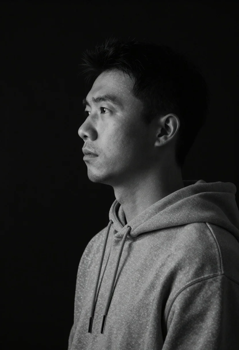 Monochrome portrait of asian man in profile