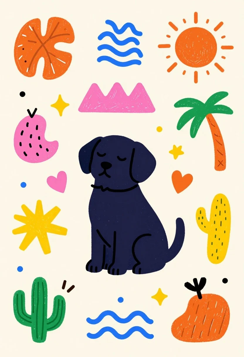 Vector illustration of a dog with abstract doodle elements
