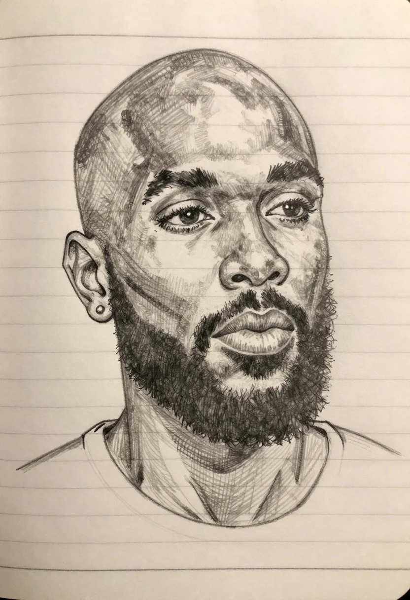 Pencil sketch portrait of a bearded black man