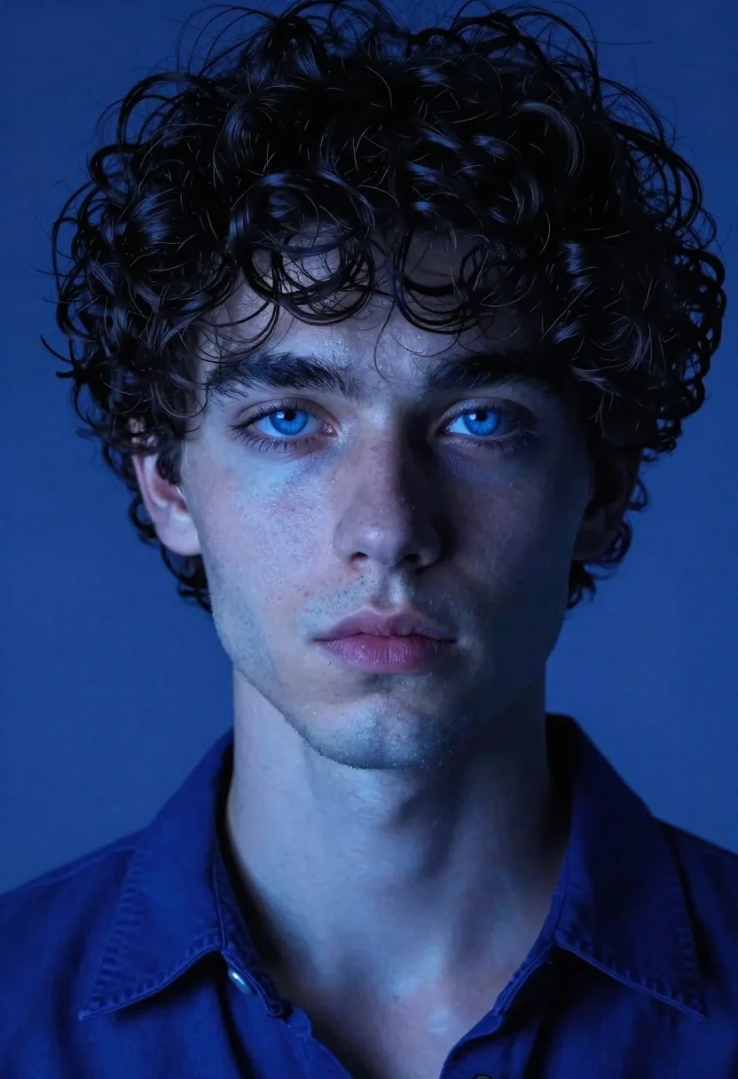 Close up portrait of young man with blue eyes - AI generated image prompt sample