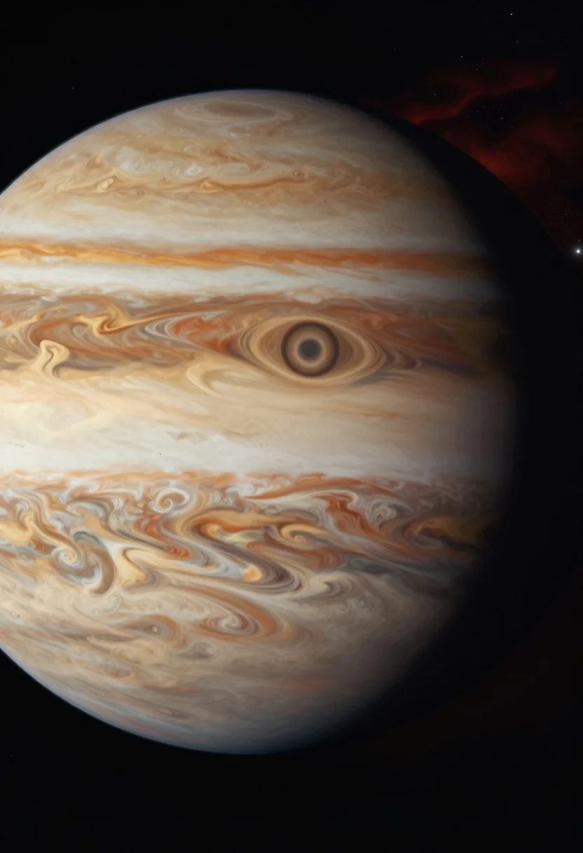 Majestic gas giant planet with swirling storm eye in deep space - AI generated image prompt sample