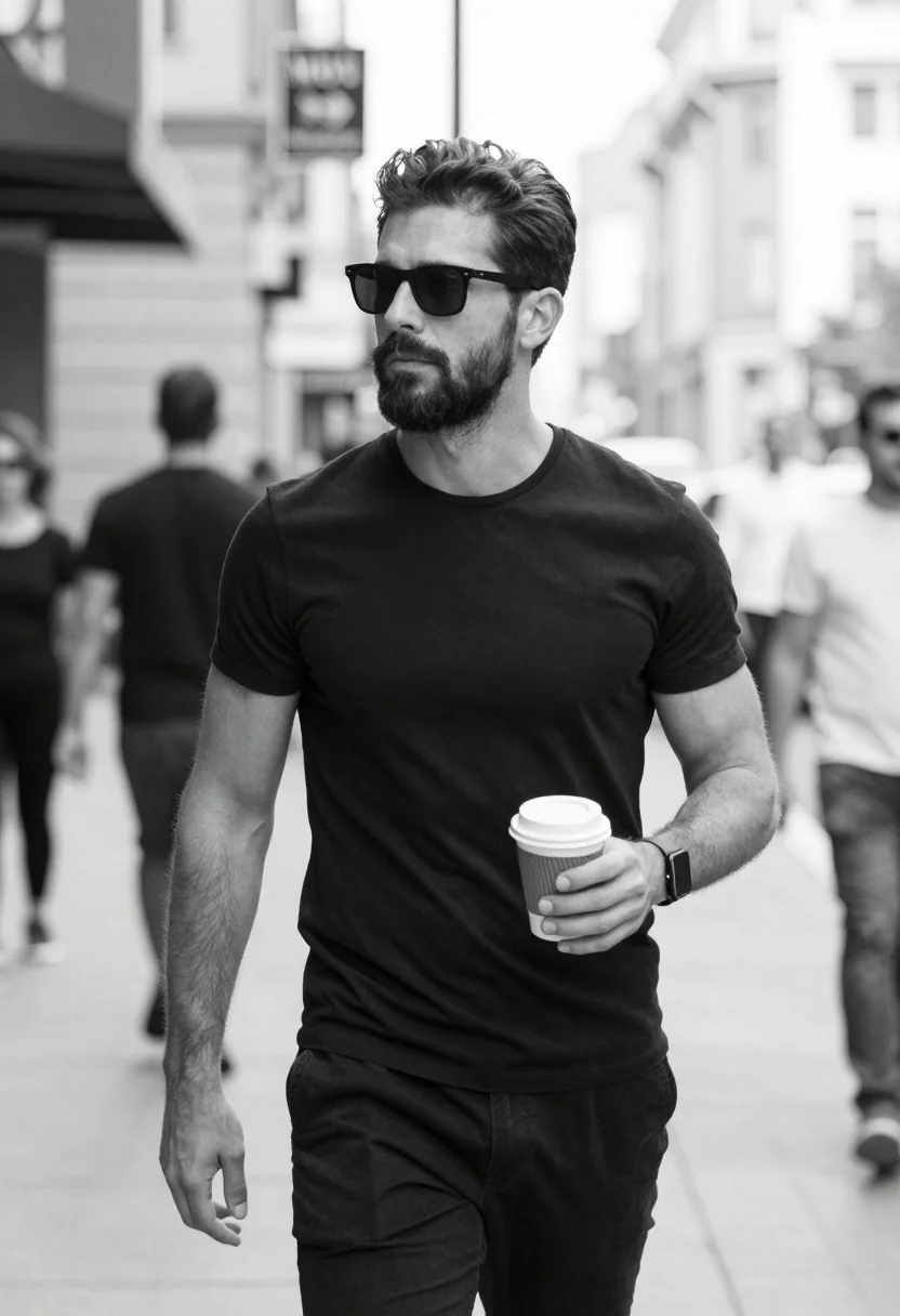 Stylish man walking on an urban city street