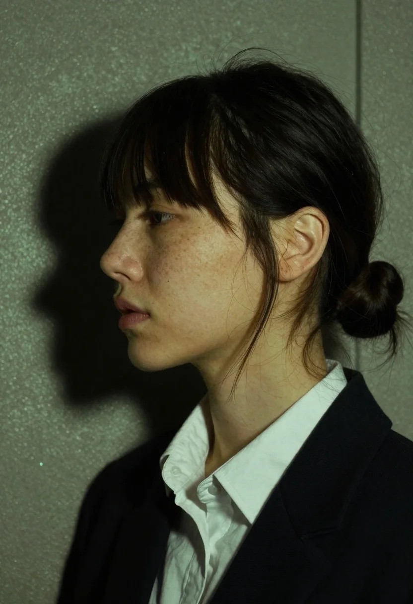 Profile portrait of young woman with dark hair - AI generated image prompt sample