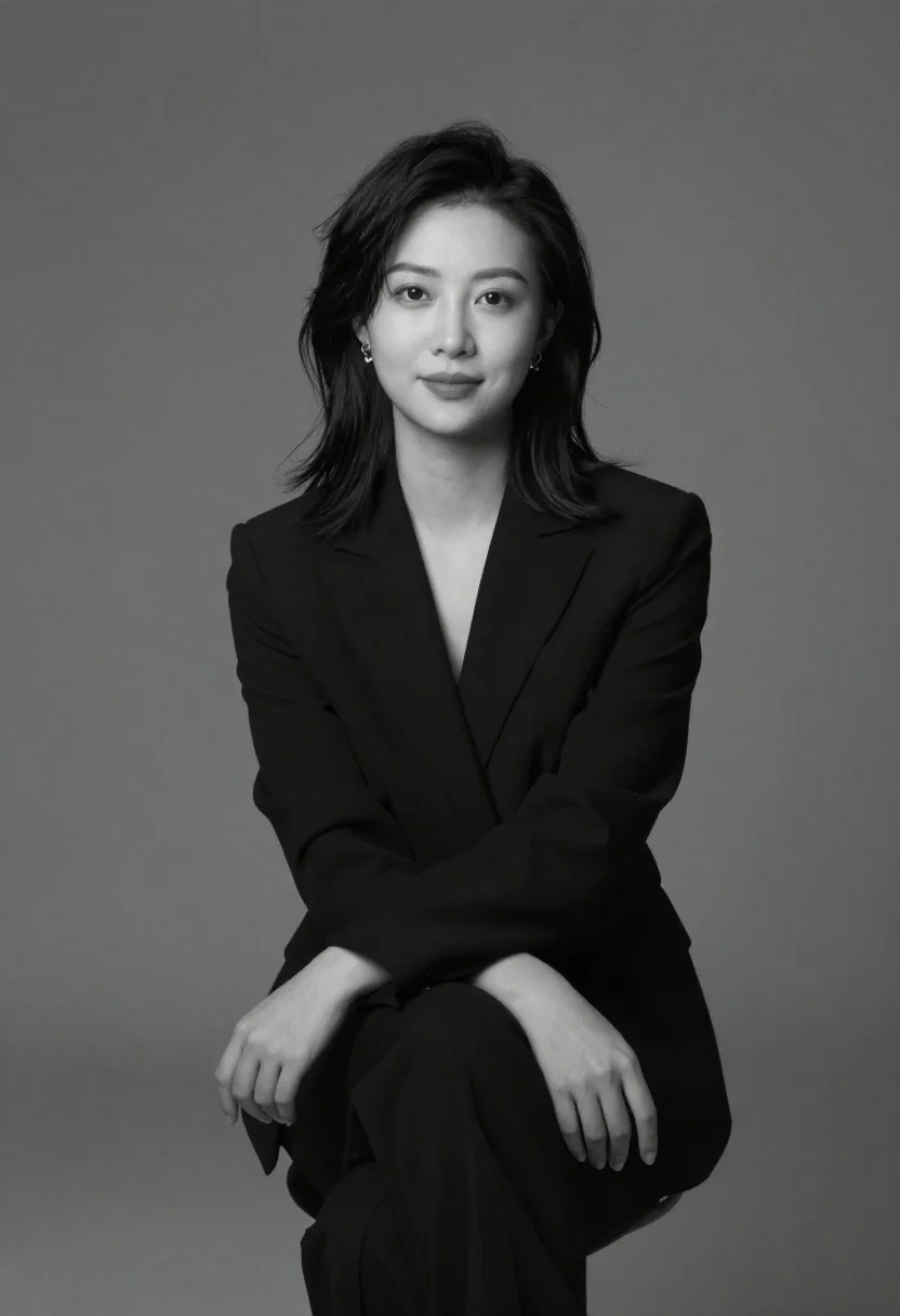 Black and white portrait of woman in studio