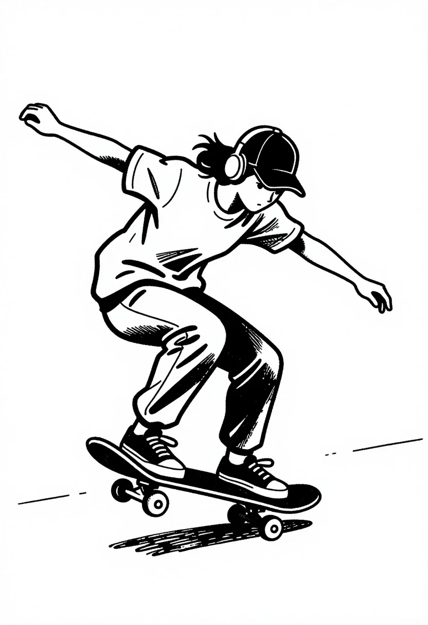 Skateboarder in motion on a white background illustration
