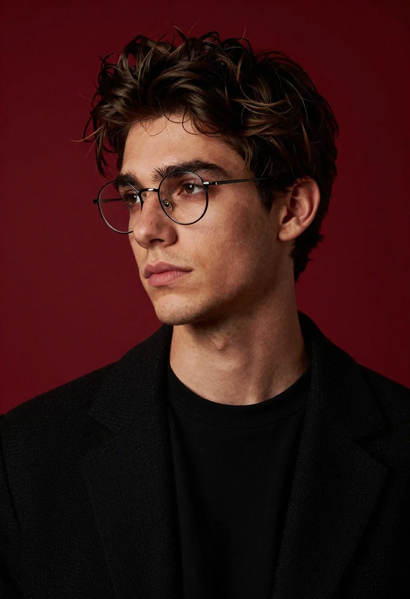 Medium close up portrait of young man in black blazer against deep - AI generated image prompt sample