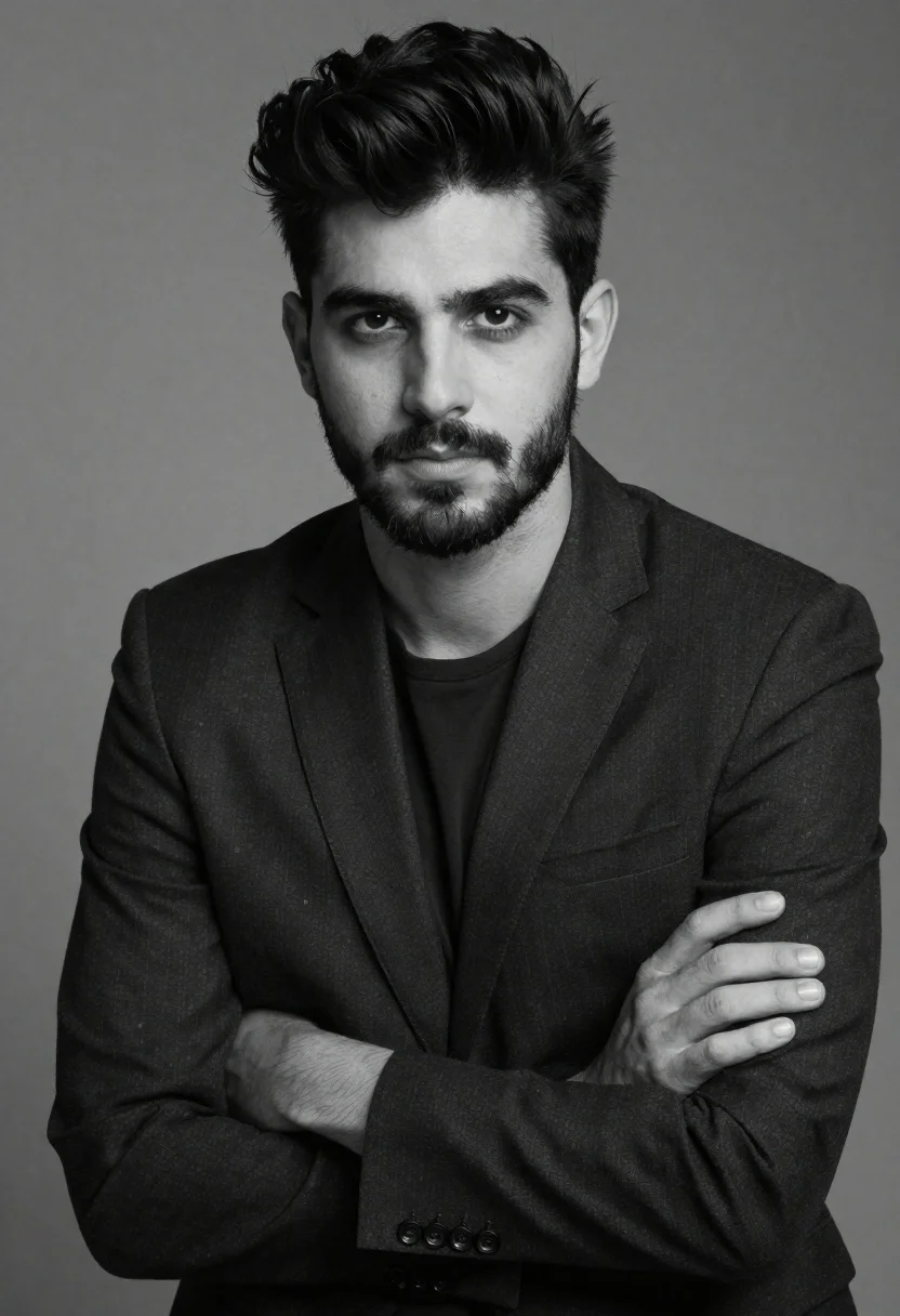Black and white portrait of a young man in suit
