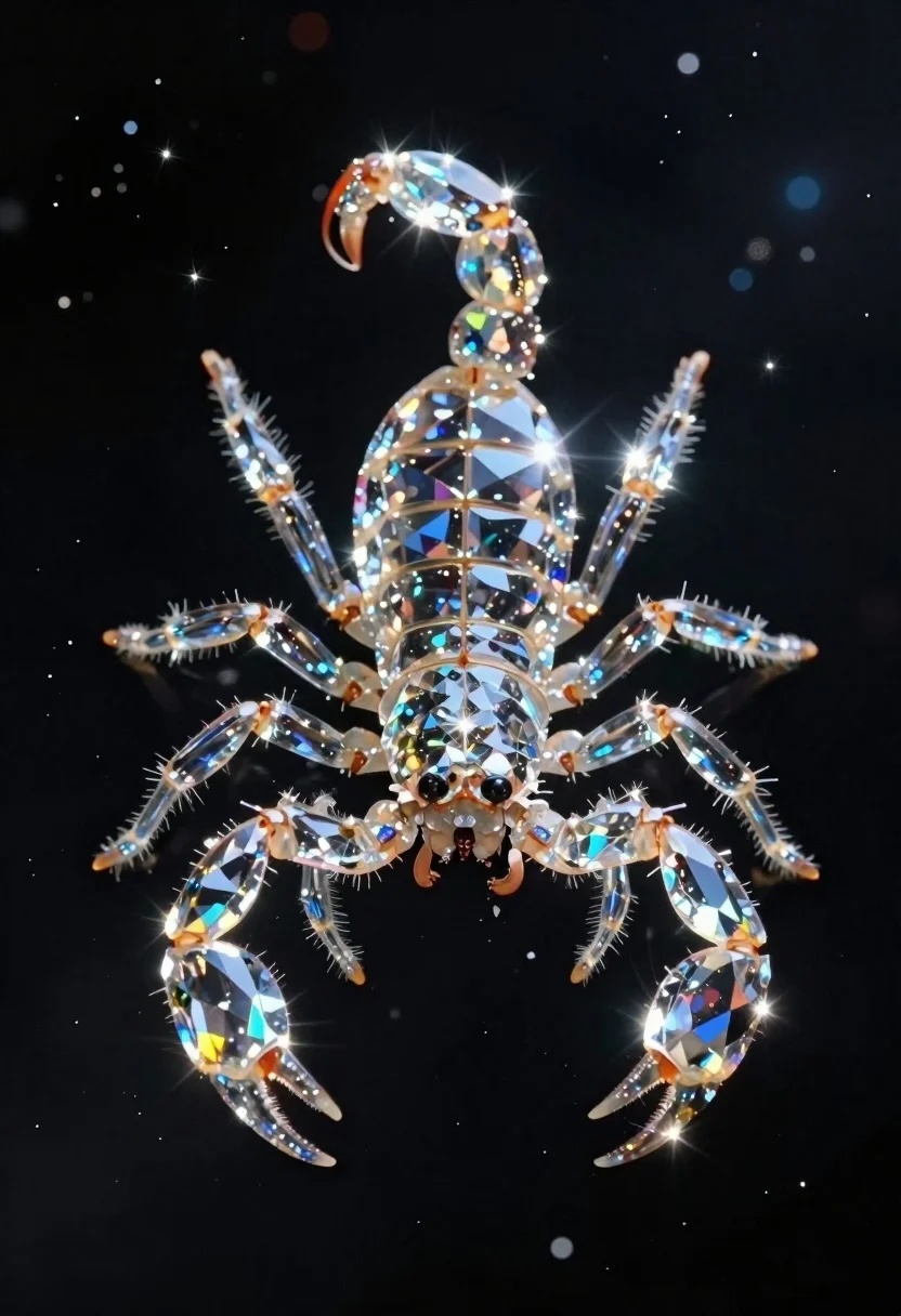 Crystalline scorpion suspended in deep space dust - AI generated image prompt sample