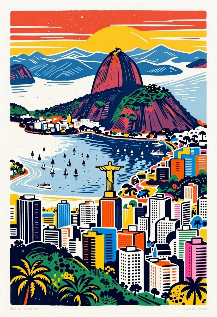 Rio de janeiro cityscape with sugarloaf mountain and christ redeemer