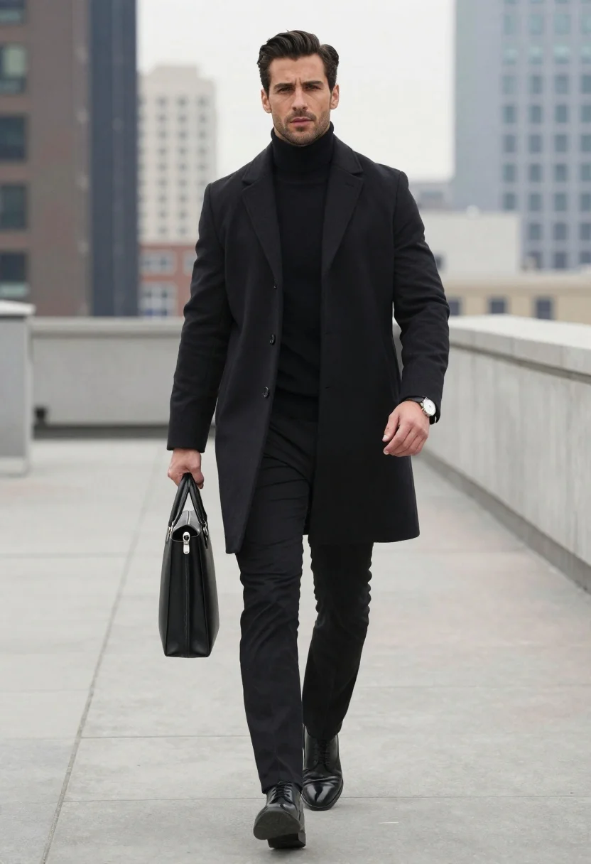 Man walking on rooftop walkway in modern city