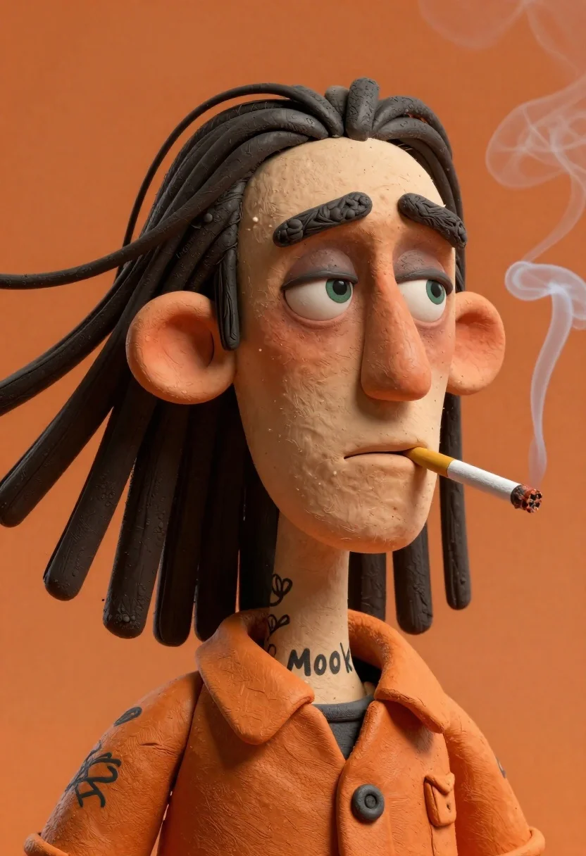 Stylized portrait of weary man with black hair