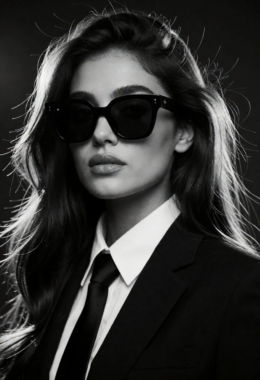 High contrast black and white portrait of woman in business attire - AI generated image prompt sample