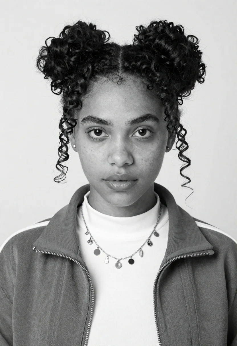 Black and white studio portrait of young woman