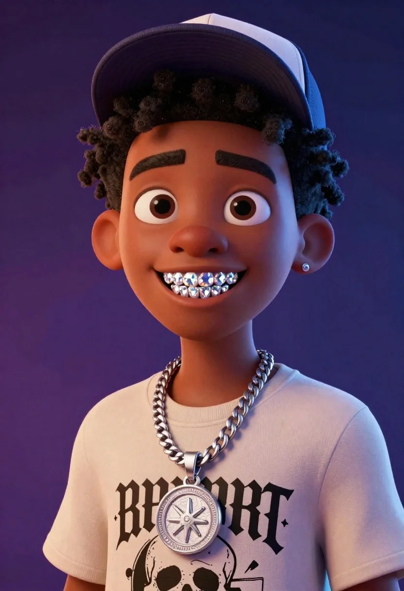 Cartoon portrait of black man with diamond grillz - AI generated image prompt sample