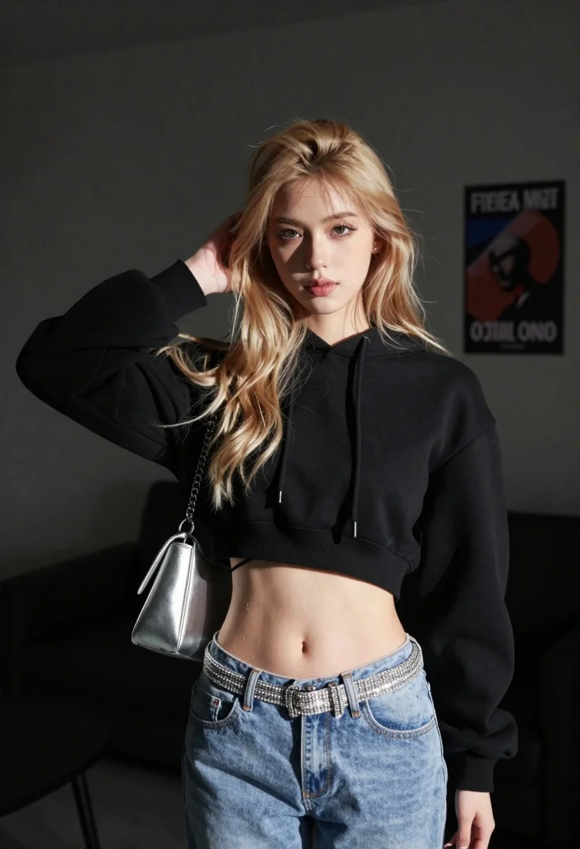 Young woman posing indoors with blonde hair