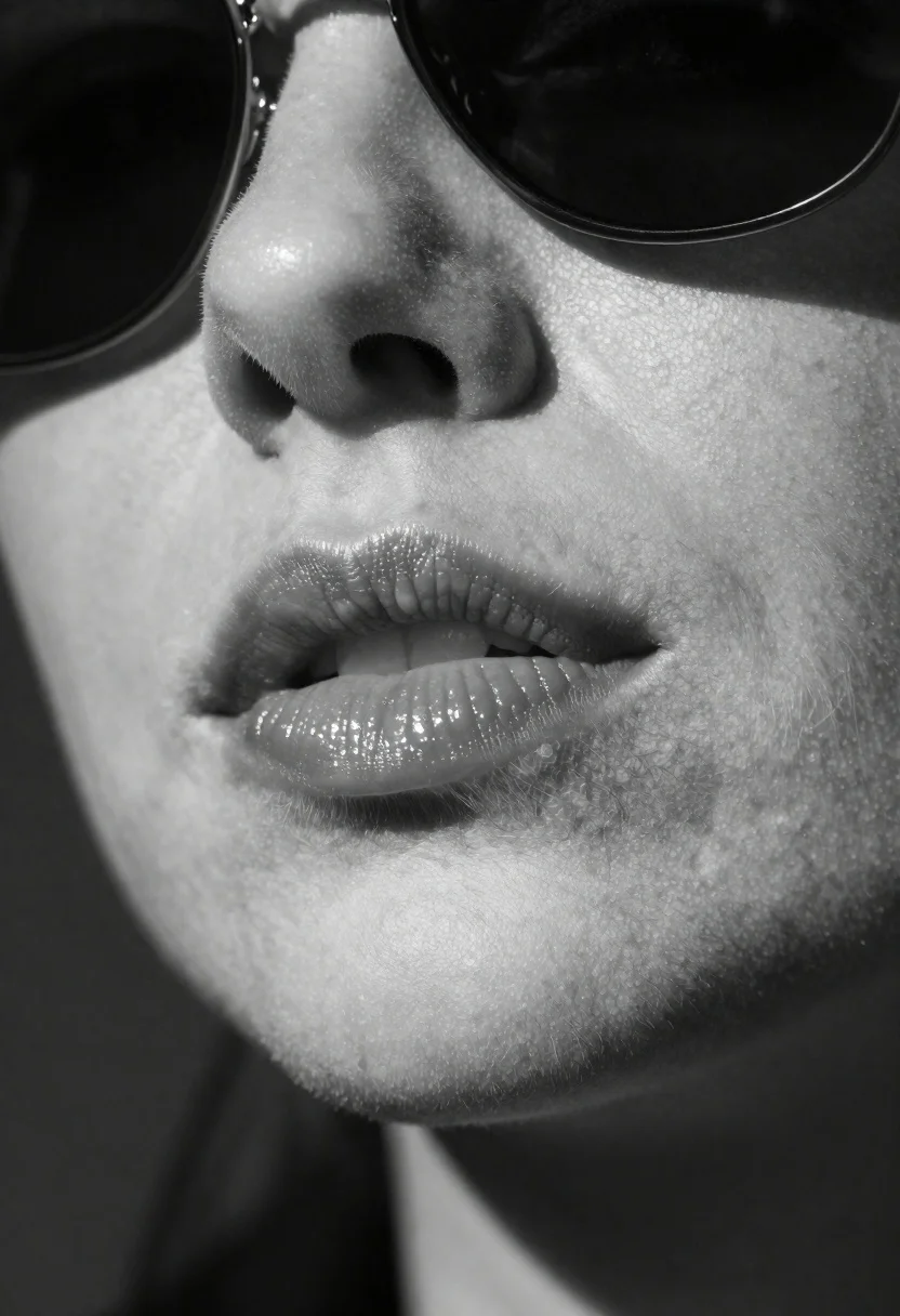 High contrast black and white close up of womans face - AI generated image prompt sample