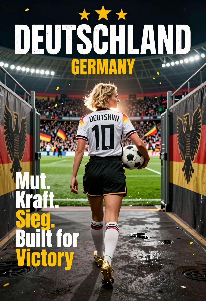 Soccer player walking down stadium tunnel toward cheering crowd at night - AI generated image prompt sample