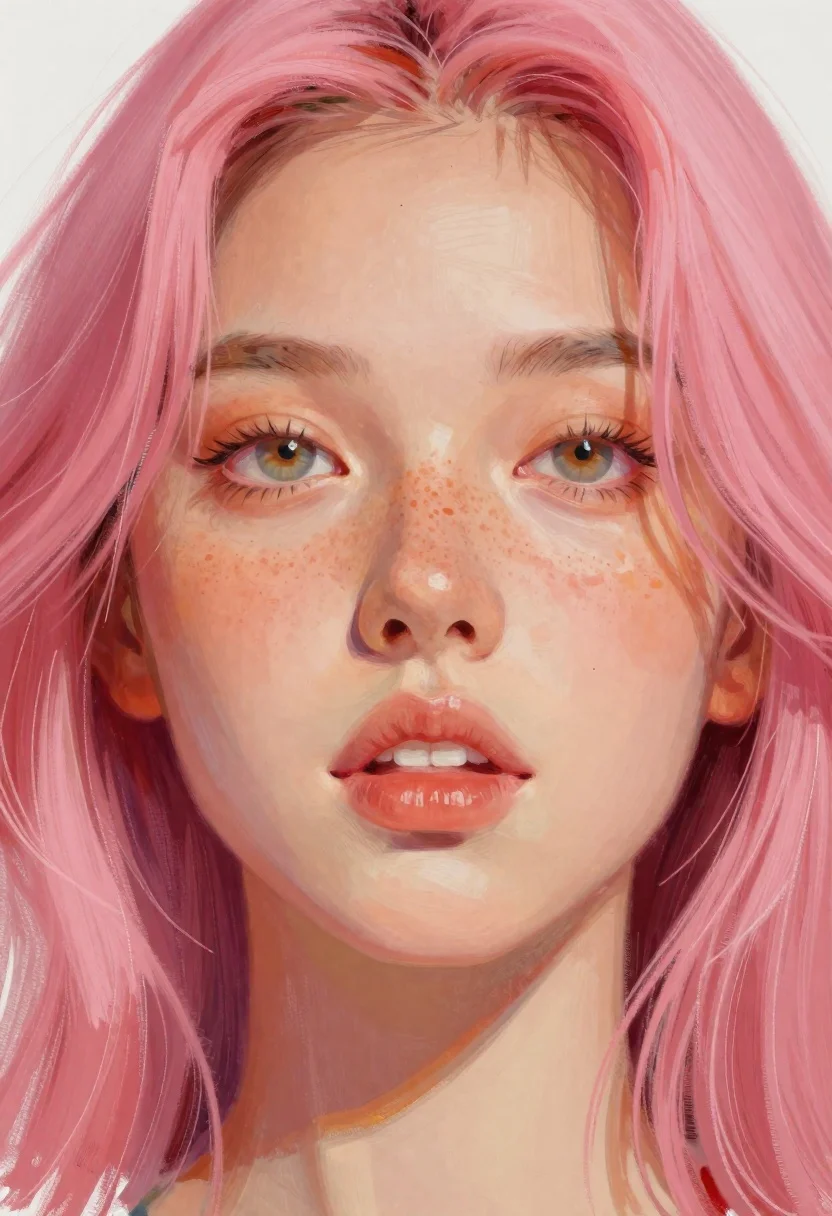 Close up portrait of young woman with pink hair - AI generated image prompt sample