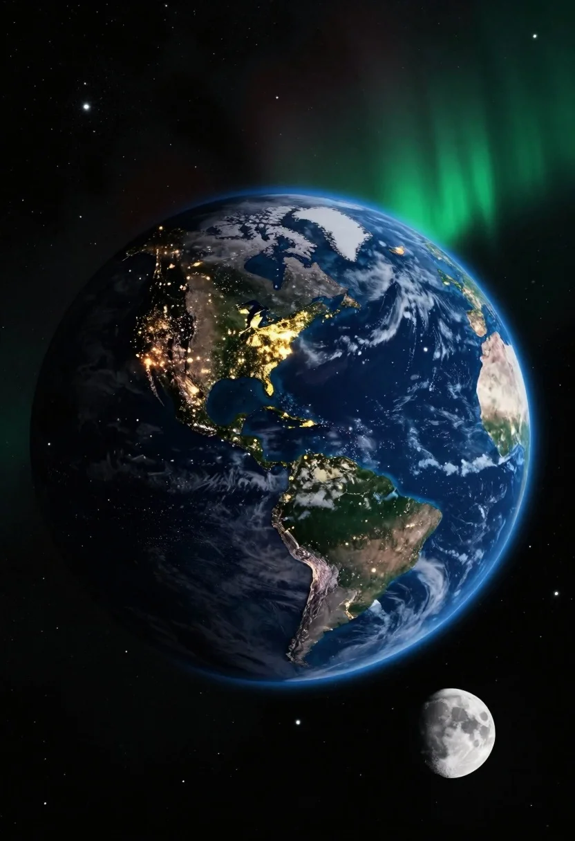 Hyperrealistic view of earth from space showing america at night - AI generated image prompt sample
