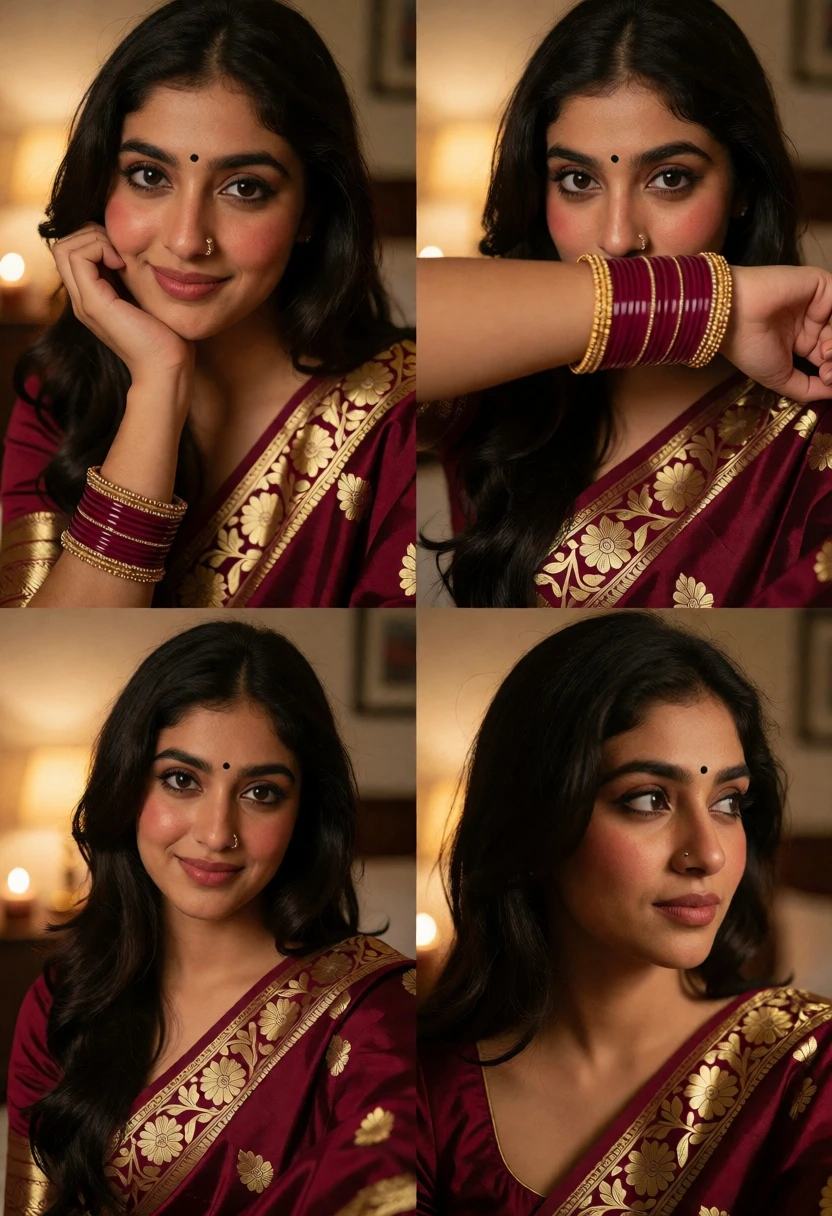 Collage of four close up portraits in traditional indian attire - AI generated image prompt sample