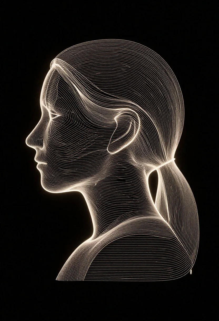 Stylized profile silhouette made of layered horizontal lines