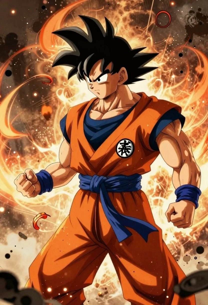 Anime warrior in martial arts gi surrounded by energy - AI generated image prompt sample