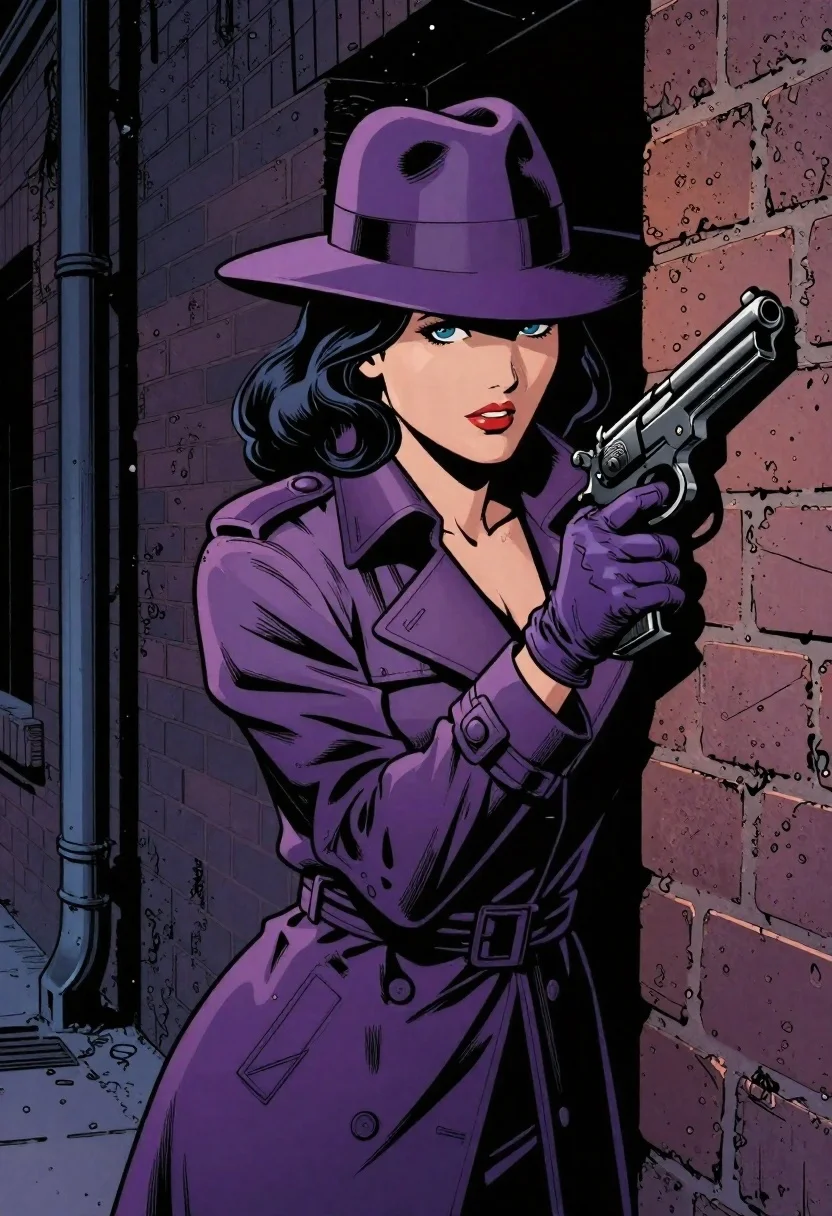Spy peeking from behind a brick wall in alleyway