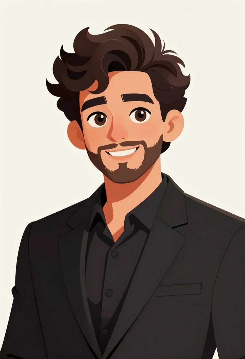 Digital illustration portrait of young man in black suit jacket against neutral - AI generated image prompt sample